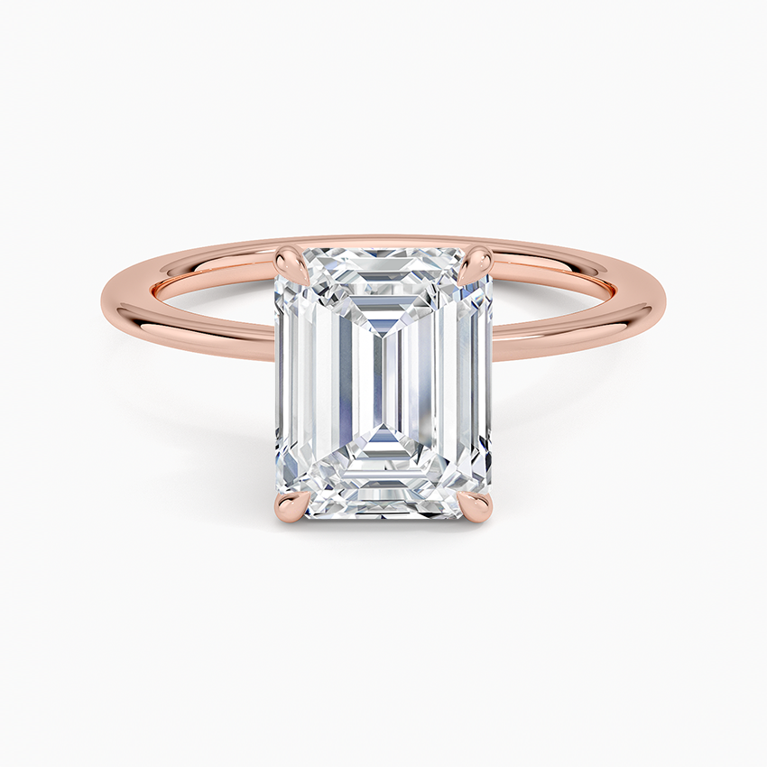 Petite Secret Halo Diamond Ring - Emerald Cut Center Stone