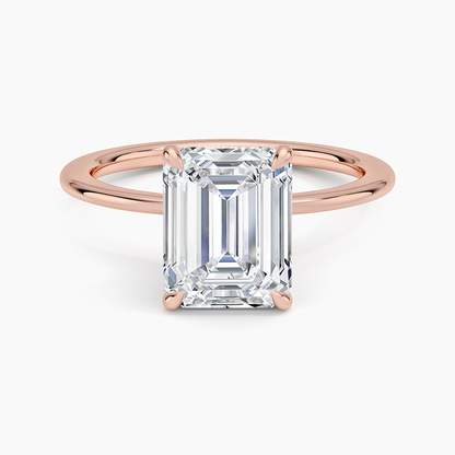 Petite Secret Halo Diamond Ring - Emerald Cut Center Stone