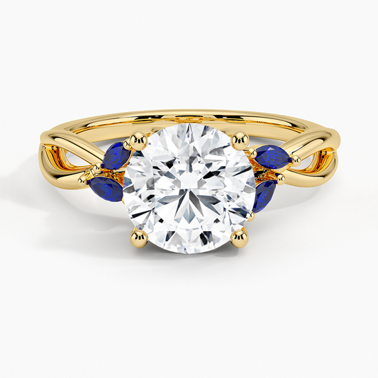 Willow Ring With Sapphire Accents - Round Cut Center Stone