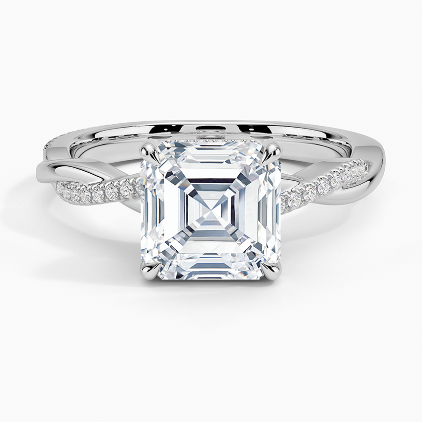 Petite Twisted Vine Hidden Halo Pavé Diamond Ring - Asscher Cut Center Stone