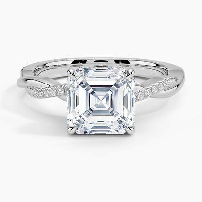 Petite Twisted Vine Hidden Halo Pavé Diamond Ring - Asscher Cut Center Stone