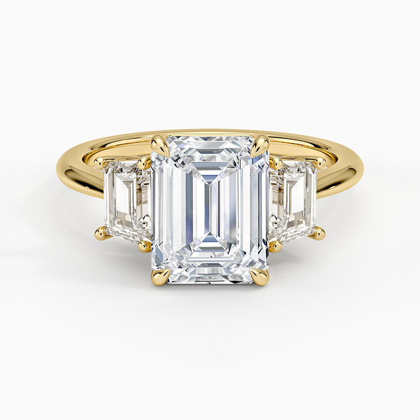 Luxe Embrace Three Stone Trapezoid Diamond Ring - Emerald Cut Center Stone