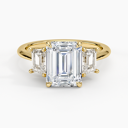 Luxe Embrace Three Stone Trapezoid Diamond Ring - Emerald Cut Center Stone
