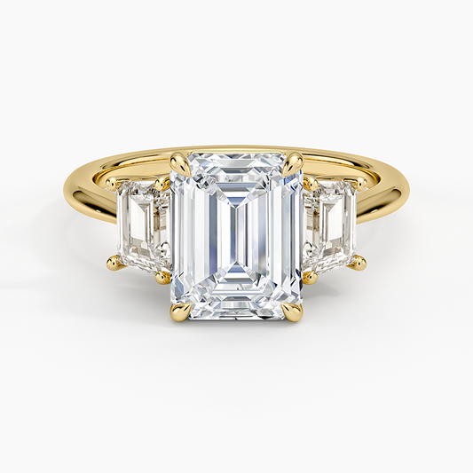 Luxe Embrace Three Stone Trapezoid Diamond Ring - Emerald Cut Center Stone