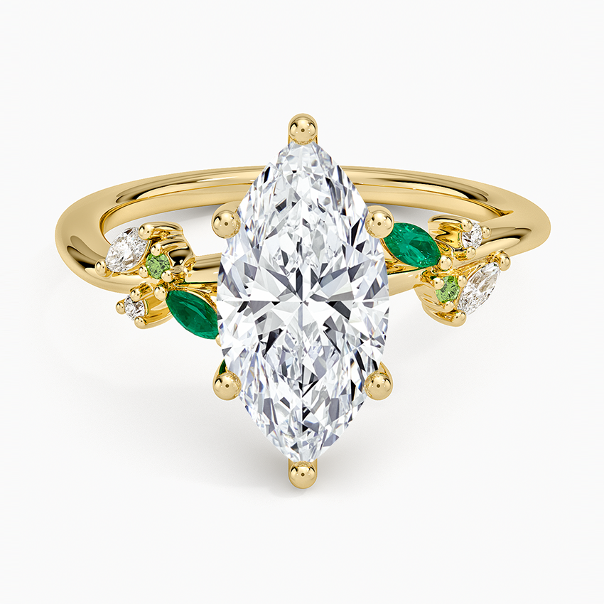 Arden Diamond Ring with Lab Emerald Accents - Marquise Cut Center Stone
