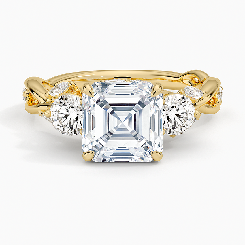 Secret Garden Three Stone Diamond Ring (3/4 ct. tw.) - Asscher Cut Center Stone