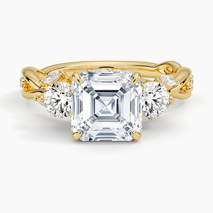 Secret Garden Three Stone Diamond Ring (3/4 ct. tw.) - Asscher Cut Center Stone