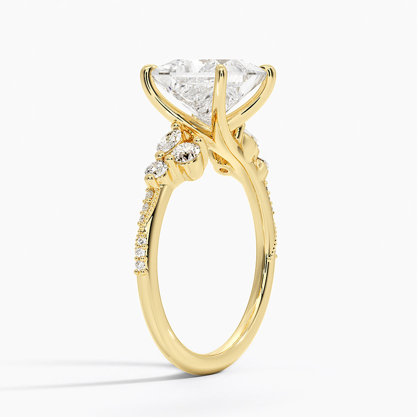 Luxe Camellia Milgrain Diamond Ring - Princess Cut Center Stone