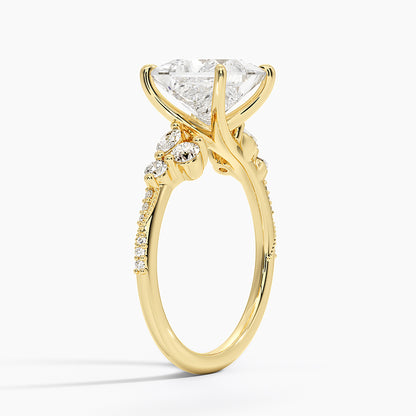 Luxe Camellia Milgrain Diamond Ring - Princess Cut Center Stone