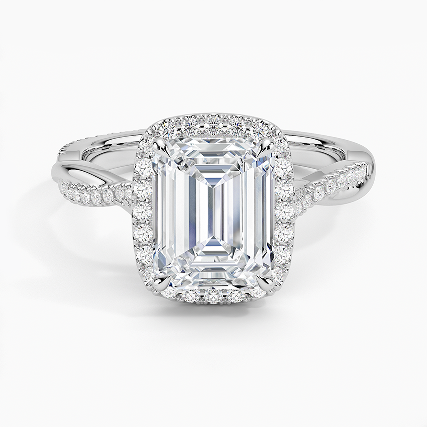 Petite Twisted Vine Halo Diamond Ring (1/4 ct. tw.) - Emerald Cut Center Stone