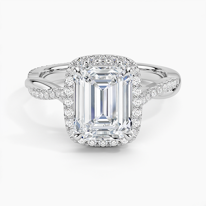 Petite Twisted Vine Halo Diamond Ring (1/4 ct. tw.) - Emerald Cut Center Stone