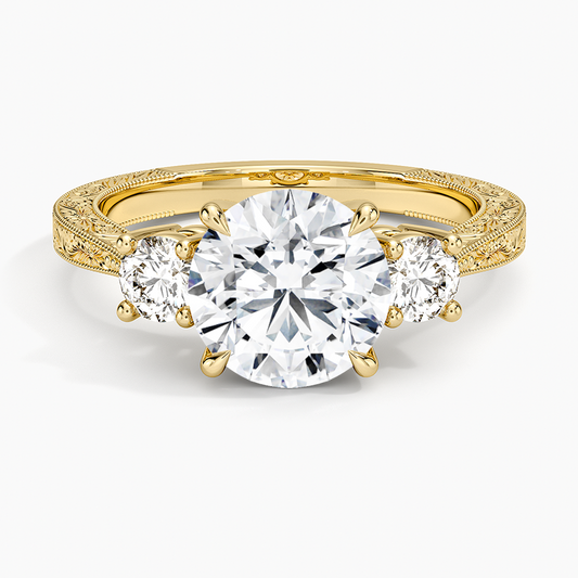 Elsie Three Stone Engraved Diamond Ring (1/3 ct. tw.) - Round Center Stone