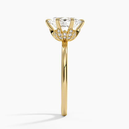 Petal Six Prong Diamond Ring - Oval Center Stone