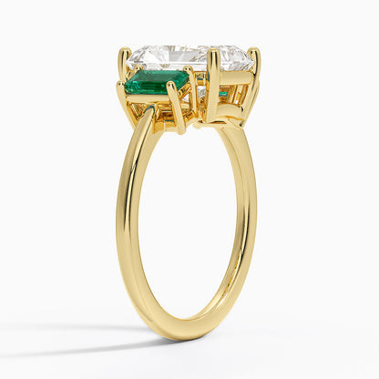 Luxe Rhiannon Three Stone Lab Emerald Ring - Radiant Cut Center Stone