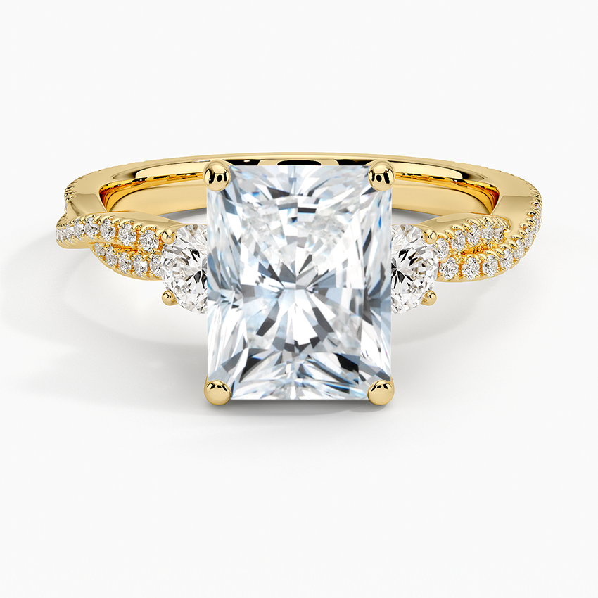 Luxe Three Stone Petite Twisted Vine Diamond Ring - Radiant Cut Center Stone