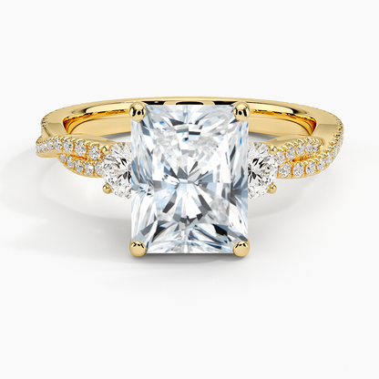 Luxe Three Stone Petite Twisted Vine Diamond Ring - Radiant Cut Center Stone
