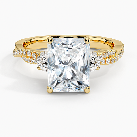 Luxe Three Stone Petite Twisted Vine Diamond Ring - Radiant Cut Center Stone
