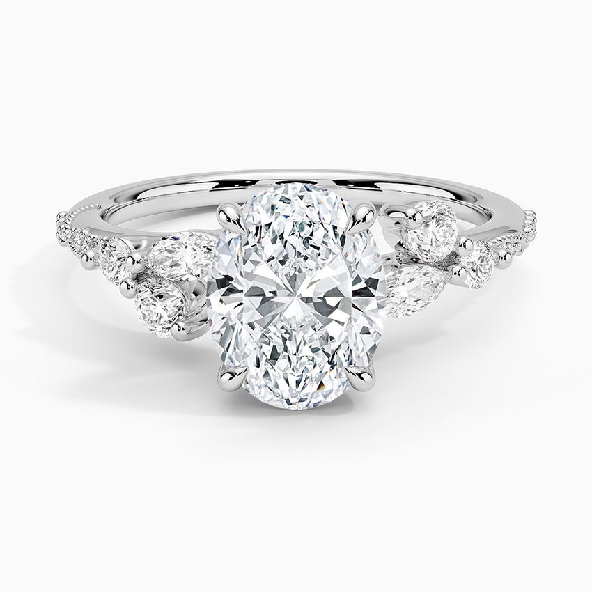 Luxe Camellia Milgrain Diamond Ring - Oval Center Stone