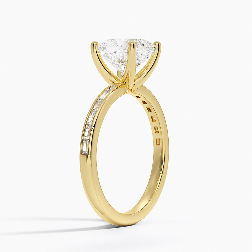 Tabitha Channel Set Baguette Diamond Ring - Cushion Cut Center Stone
