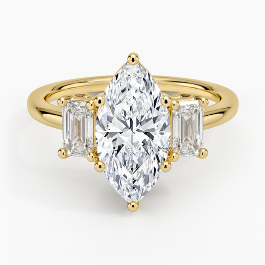 Luxe Rhiannon Three Stone Diamond Ring (3/4 ct. tw.) - Marquise Cut Center Stone