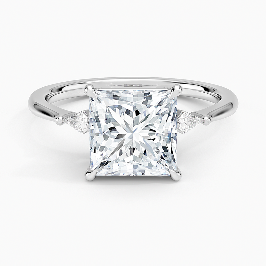 Petite Cometa Three Stone Diamond Ring - Princess Cut Center Stone