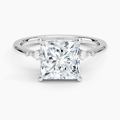 Petite Cometa Three Stone Diamond Ring - Princess Cut Center Stone