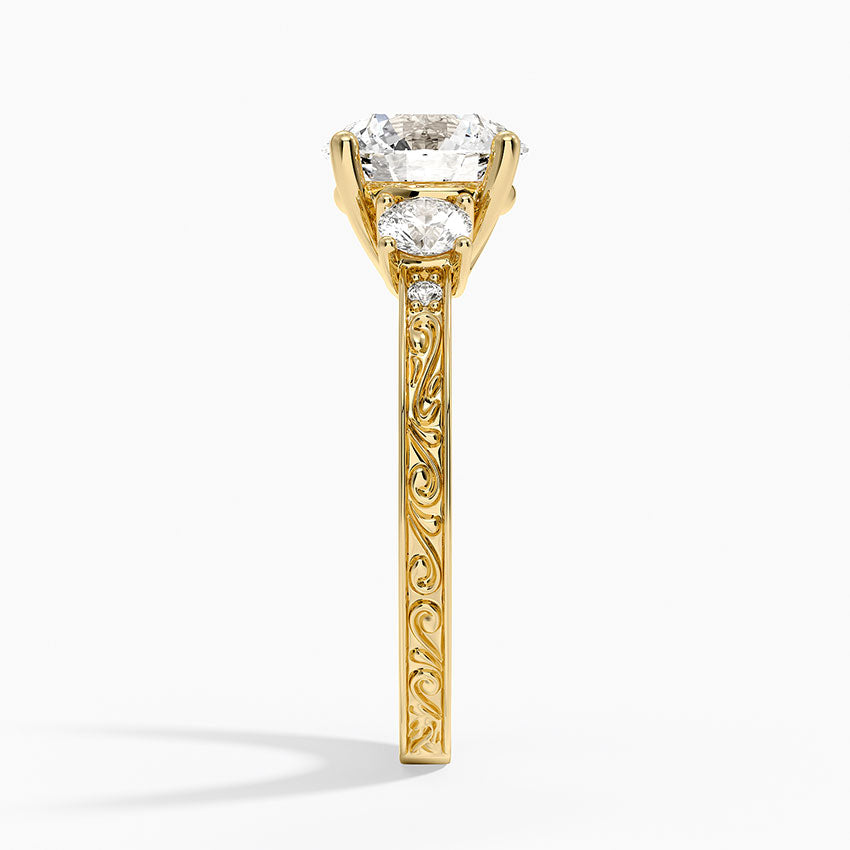 Antique Scroll Engraved Three Stone Diamond Ring (1/3 ct. tw.) - Round Center Stone