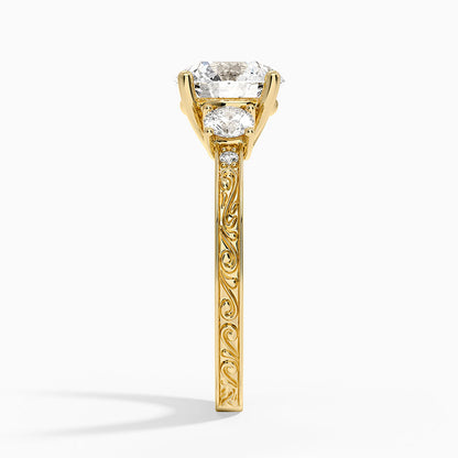 Antique Scroll Engraved Three Stone Diamond Ring (1/3 ct. tw.) - Round Center Stone