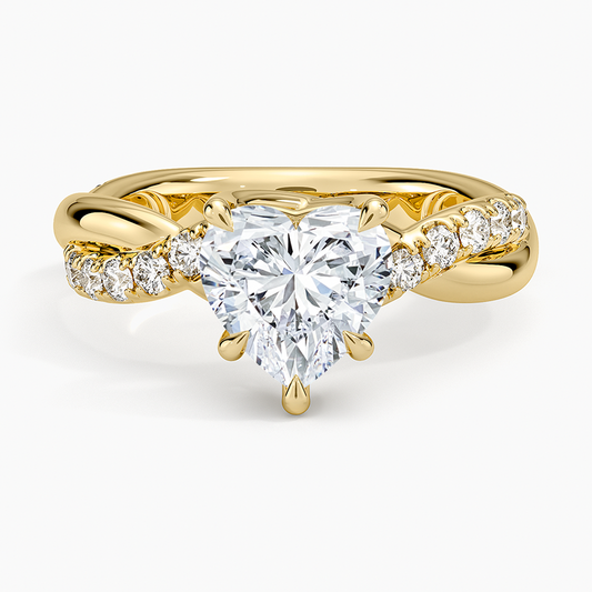 Cascade Twisted Diamond Ring - Heart Cut Center Stone