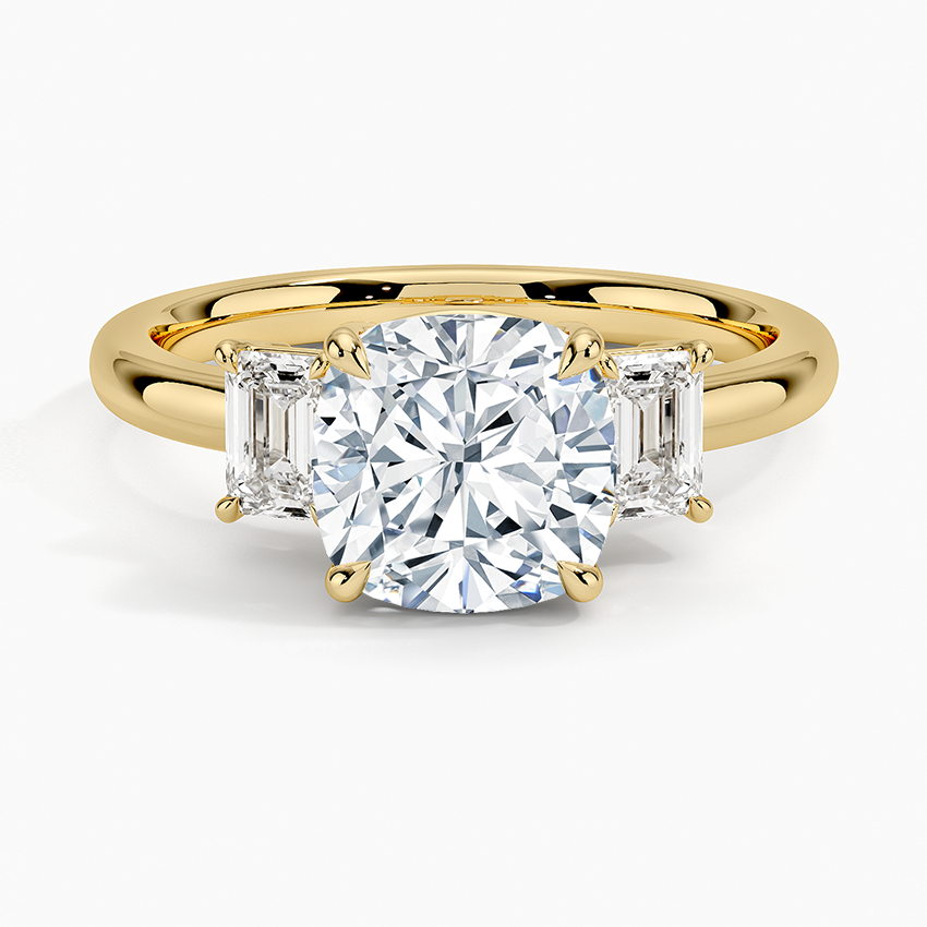 Rhiannon Emerald Cut Three Stone Diamond Ring (1/2 ct. tw.) - Cushion Cut Center Stone