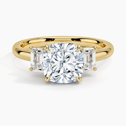 Rhiannon Emerald Cut Three Stone Diamond Ring (1/2 ct. tw.) - Cushion Cut Center Stone