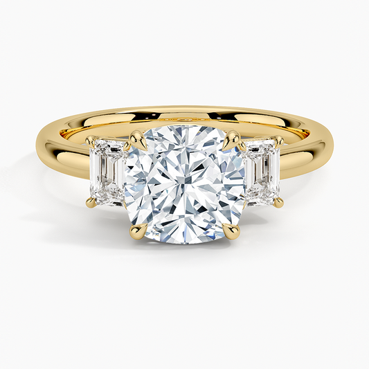 Rhiannon Emerald Cut Three Stone Diamond Ring (1/2 ct. tw.) - Cushion Cut Center Stone