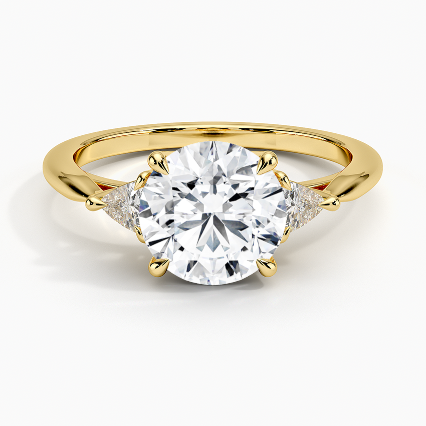 Trillion Cut Three Stone Diamond Ring - Round Cut Center Stone