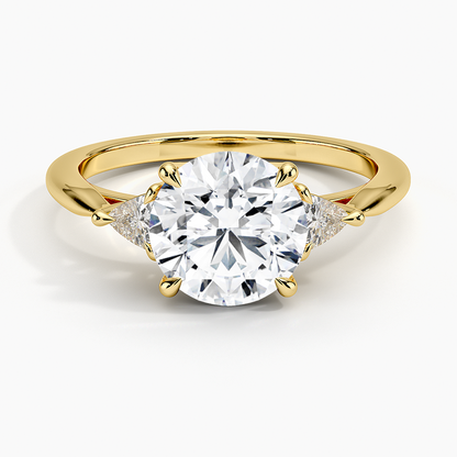 Trillion Cut Three Stone Diamond Ring - Round Cut Center Stone