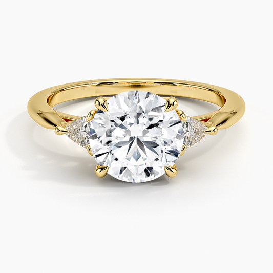 Trillion Cut Three Stone Diamond Ring - Round Cut Center Stone