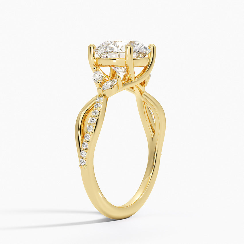 Petite Twisted Willow Diamond Ring - Round Center Stone