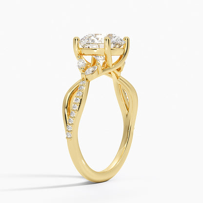 Petite Twisted Willow Diamond Ring - Round Center Stone