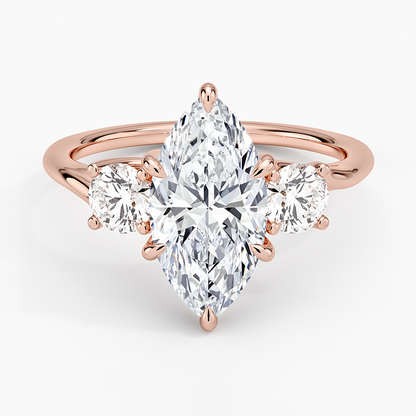 Luxe Delilah Three Stone Diamond Ring - Marquise Center Stone