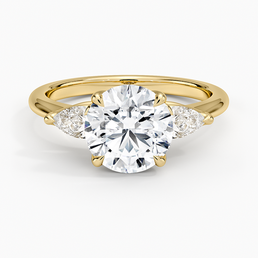 Fleur Three Stone Diamond Ring - Round Cut Center Stone