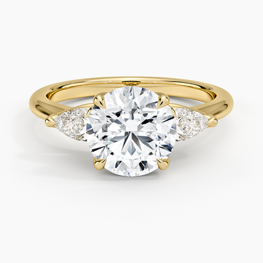 Fleur Three Stone Diamond Ring - Round Cut Center Stone