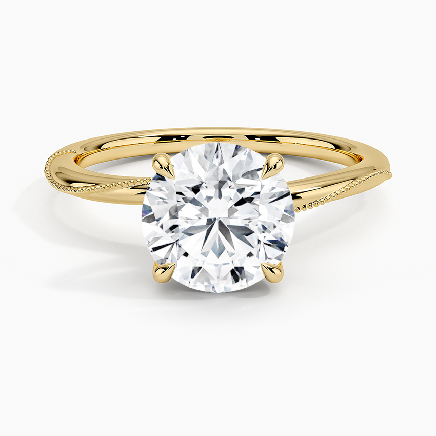 Adorned Camellia Milgrain Diamond Ring - Round Cut Center Stone