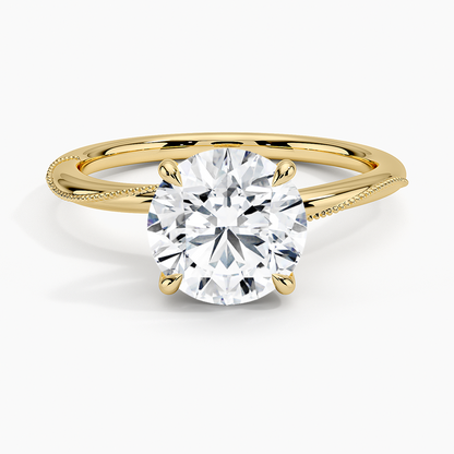 Adorned Camellia Milgrain Diamond Ring - Round Cut Center Stone