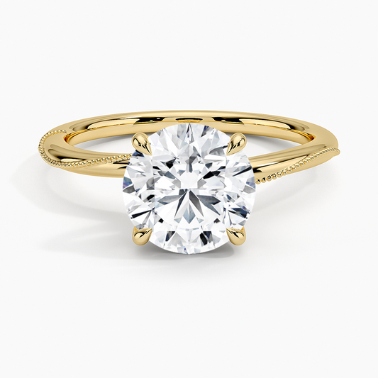 Adorned Camellia Milgrain Diamond Ring - Round Cut Center Stone