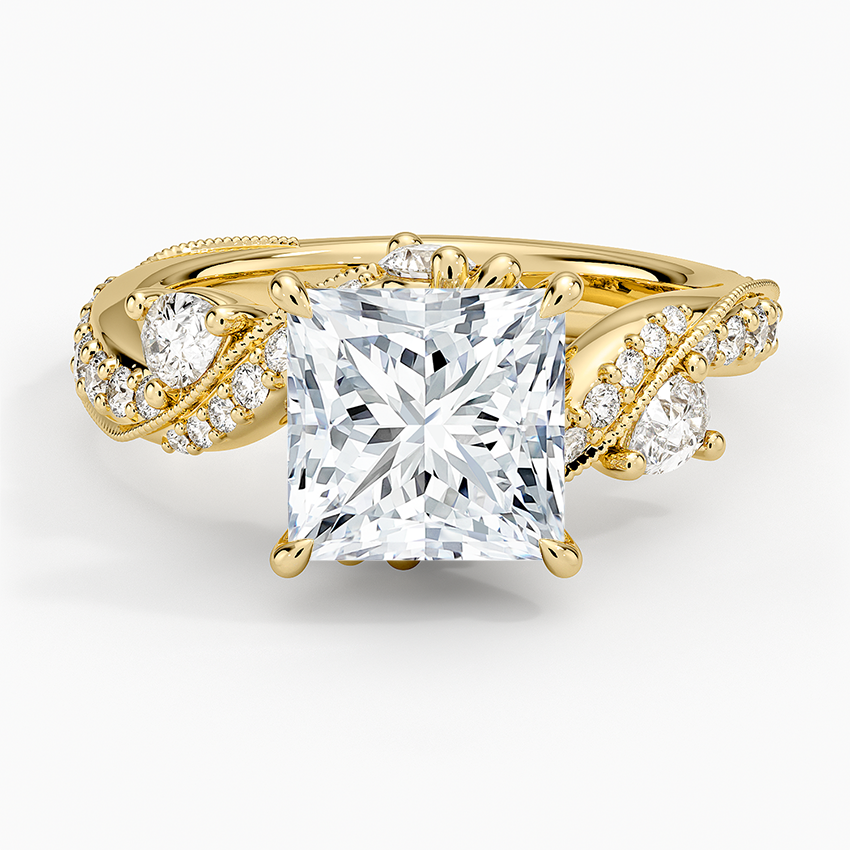 Grand Camellia Diamond Ring - Princess Cut Center Stone