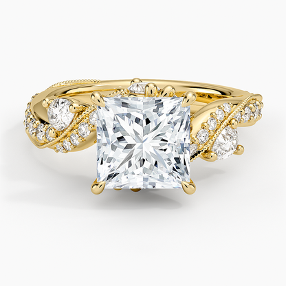Grand Camellia Diamond Ring - Princess Cut Center Stone