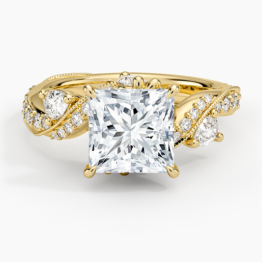 Grand Camellia Diamond Ring - Princess Cut Center Stone