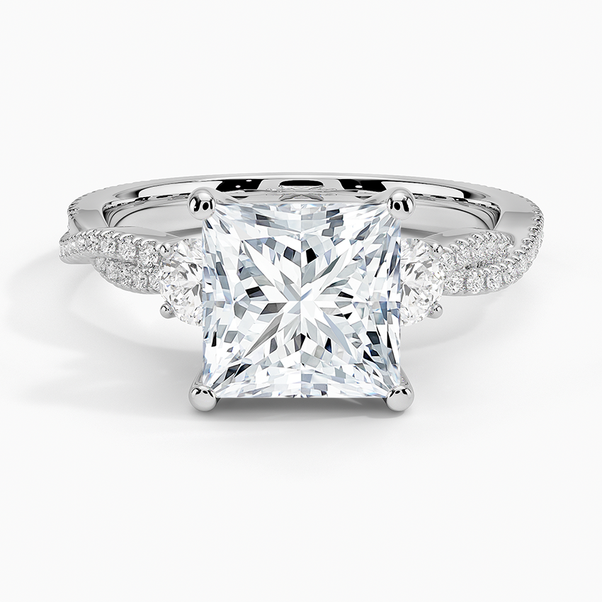 Luxe Three Stone Petite Twisted Vine Diamond Ring - Princess Cut Center Stone