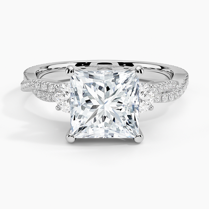 Luxe Three Stone Petite Twisted Vine Diamond Ring - Princess Cut Center Stone
