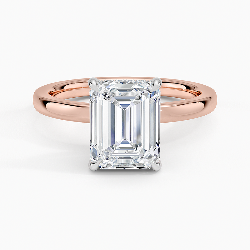 Platinum Mixed Metal Audrey 2mm Diamond Ring - Emerald Cut Center Stone