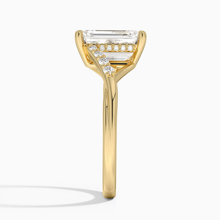 Chamise Hidden Halo Diamond Ring - Emerald Cut Center Stone